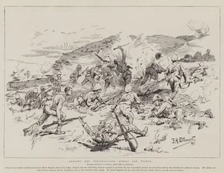 Dublins e Inniskillings cruzando el Tugela